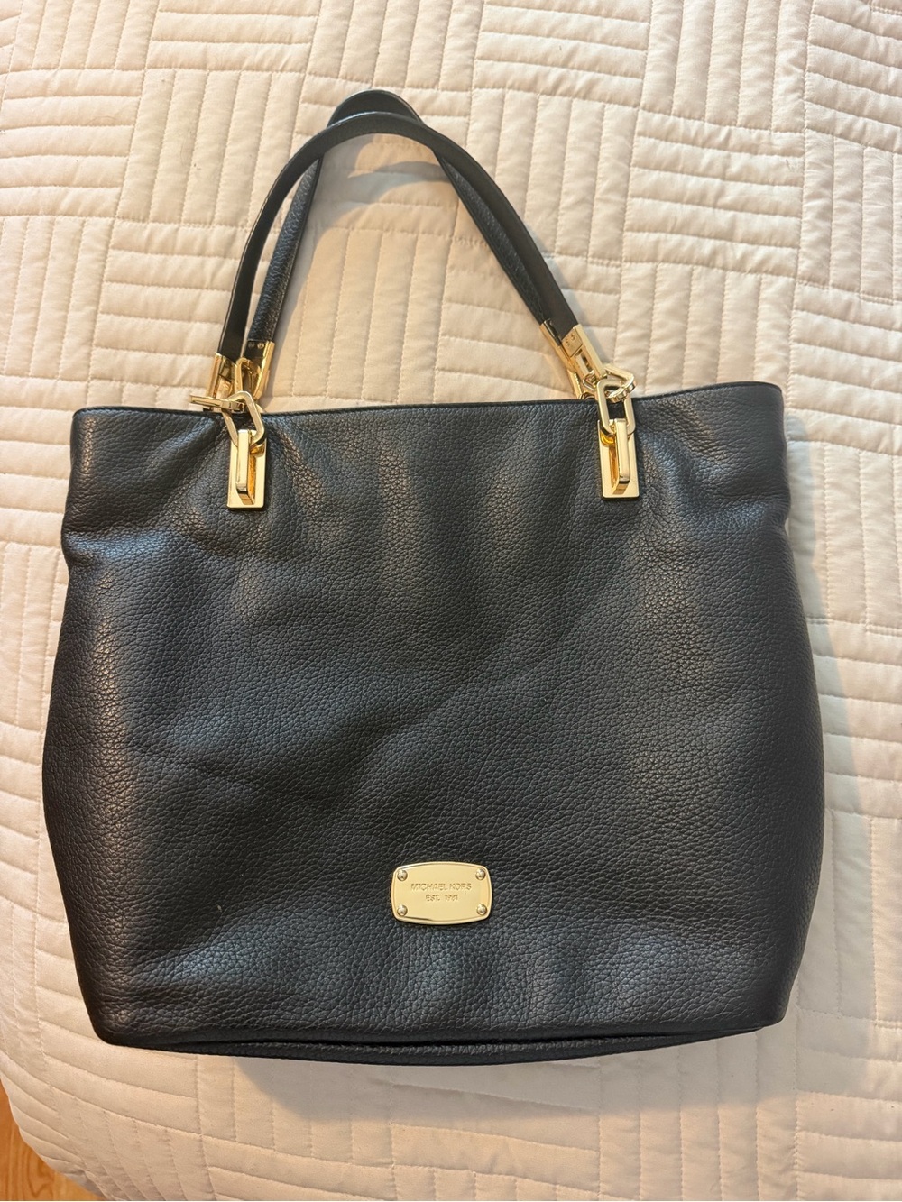 Michael Kors Brooke Black Soft Leather Tote with Gold Hardware